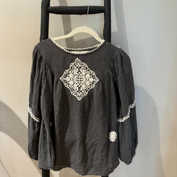 Zara Grey Long Sleeve Croqueted Blouse - Picture 1 of 6